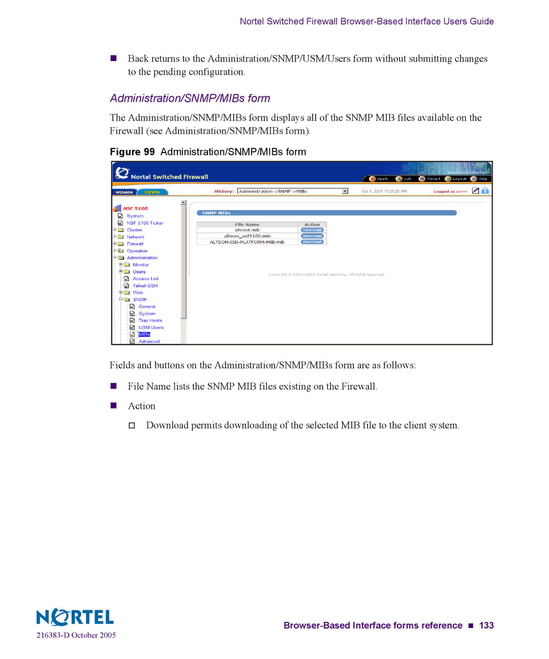 Nortel Networks 5100 manual Administration/SNMP/MIBs form 