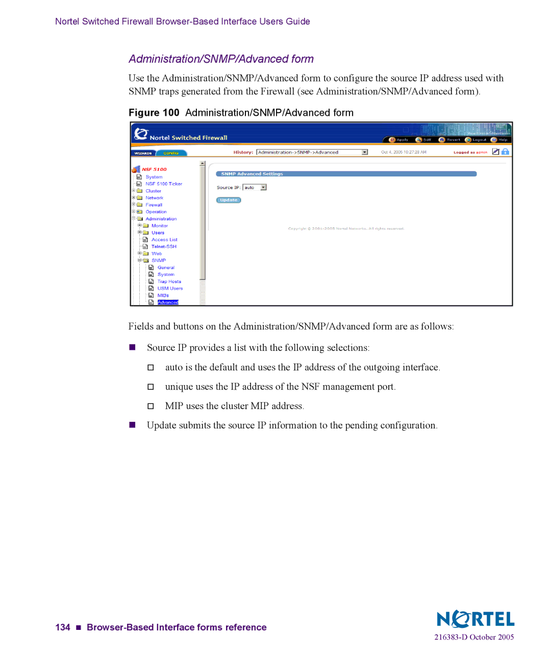 Nortel Networks 5100 manual Administration/SNMP/Advanced form 