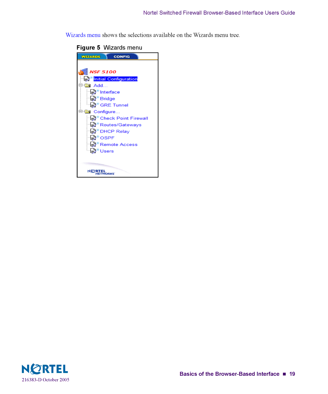 Nortel Networks 5100 manual Wizards menu 