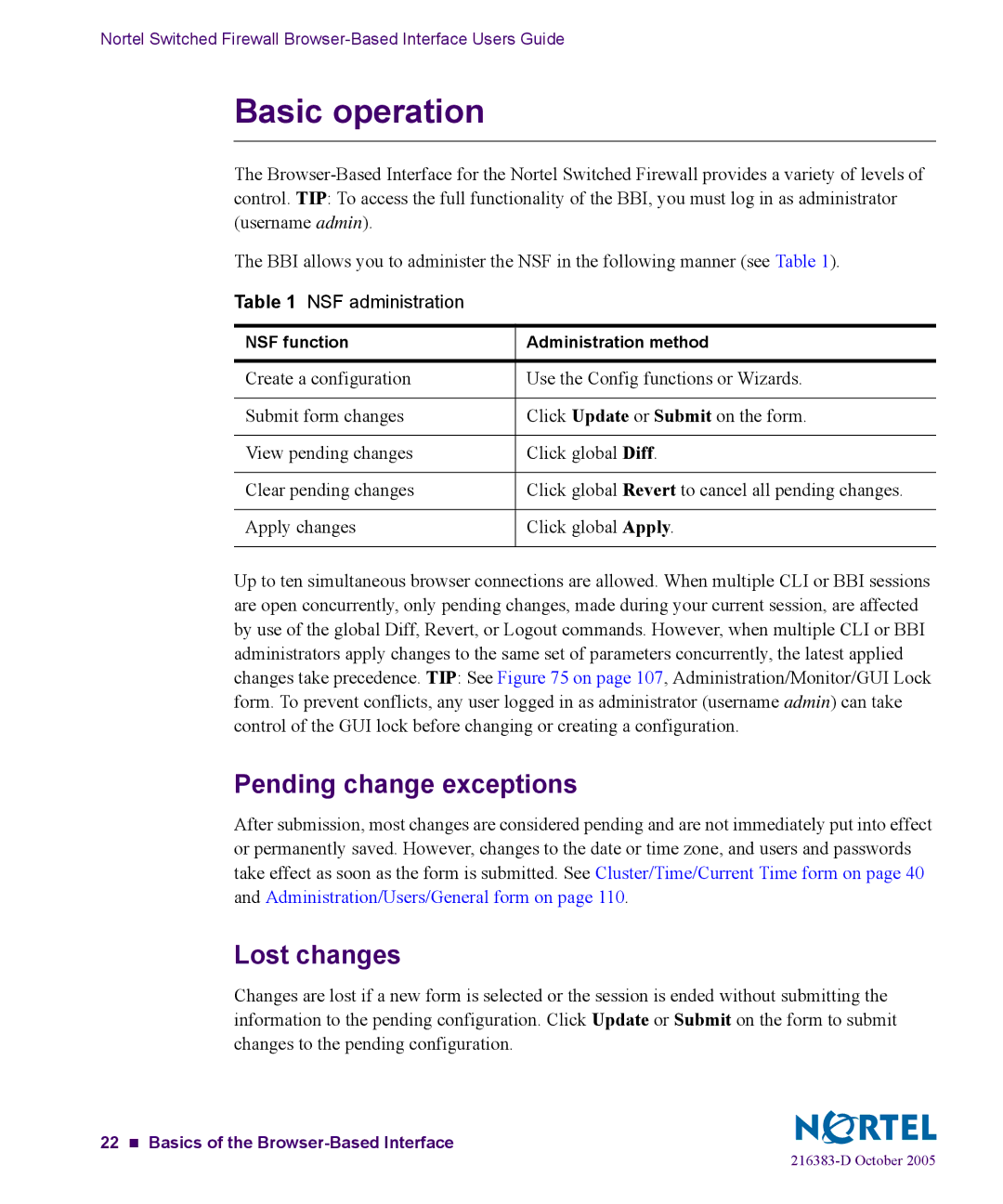 Nortel Networks 5100 manual Pending change exceptions, Lost changes 