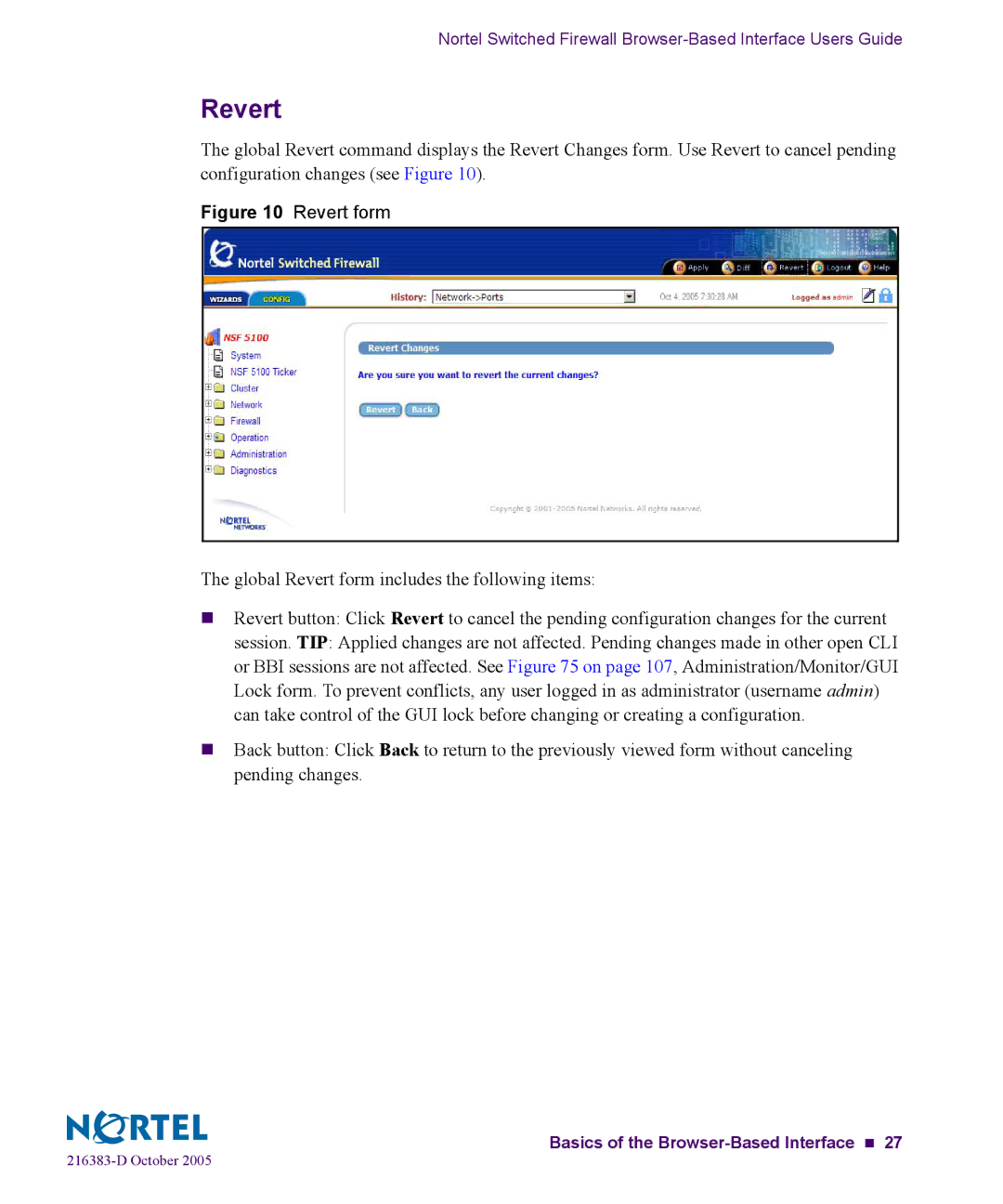 Nortel Networks 5100 manual Revert form 