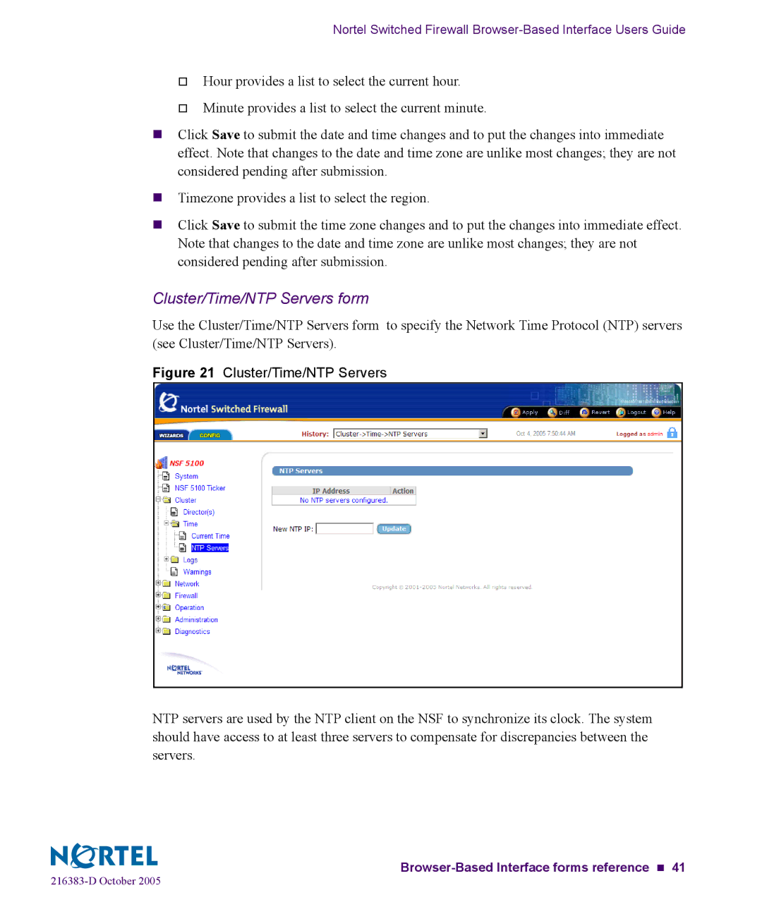 Nortel Networks 5100 manual Cluster/Time/NTP Servers form 