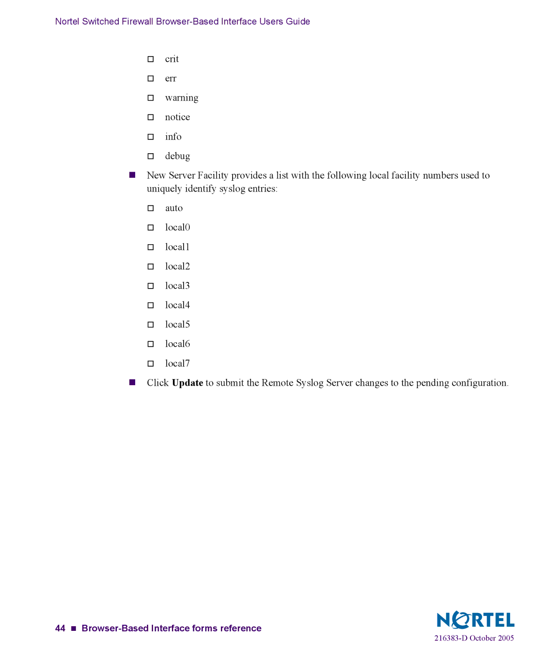 Nortel Networks 5100 manual 44 „ Browser-Based Interface forms reference 