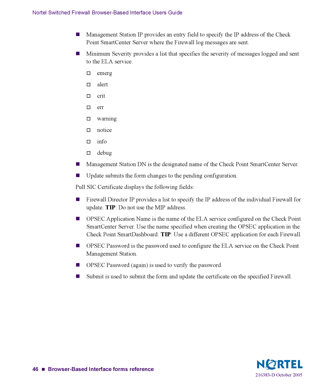 Nortel Networks 5100 manual 46 „ Browser-Based Interface forms reference 