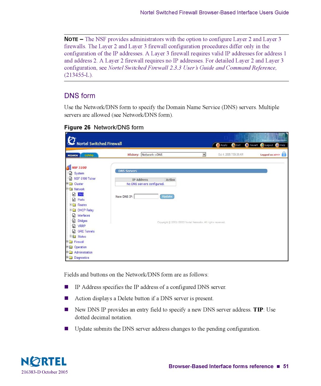 Nortel Networks 5100 manual Network/DNS form 