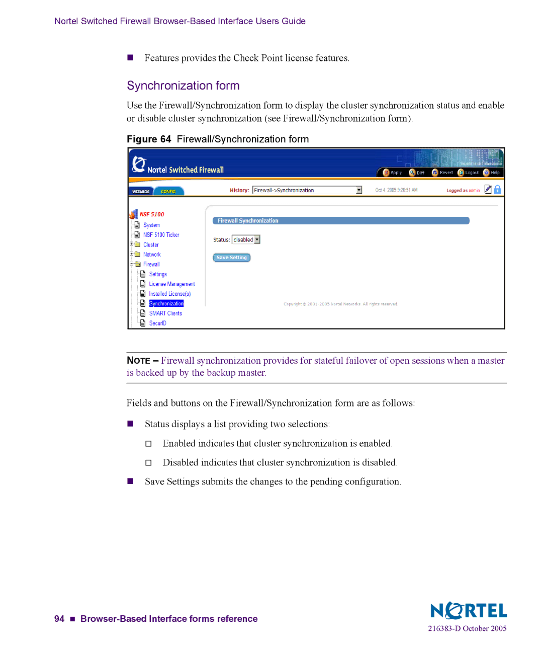 Nortel Networks 5100 manual Firewall/Synchronization form 