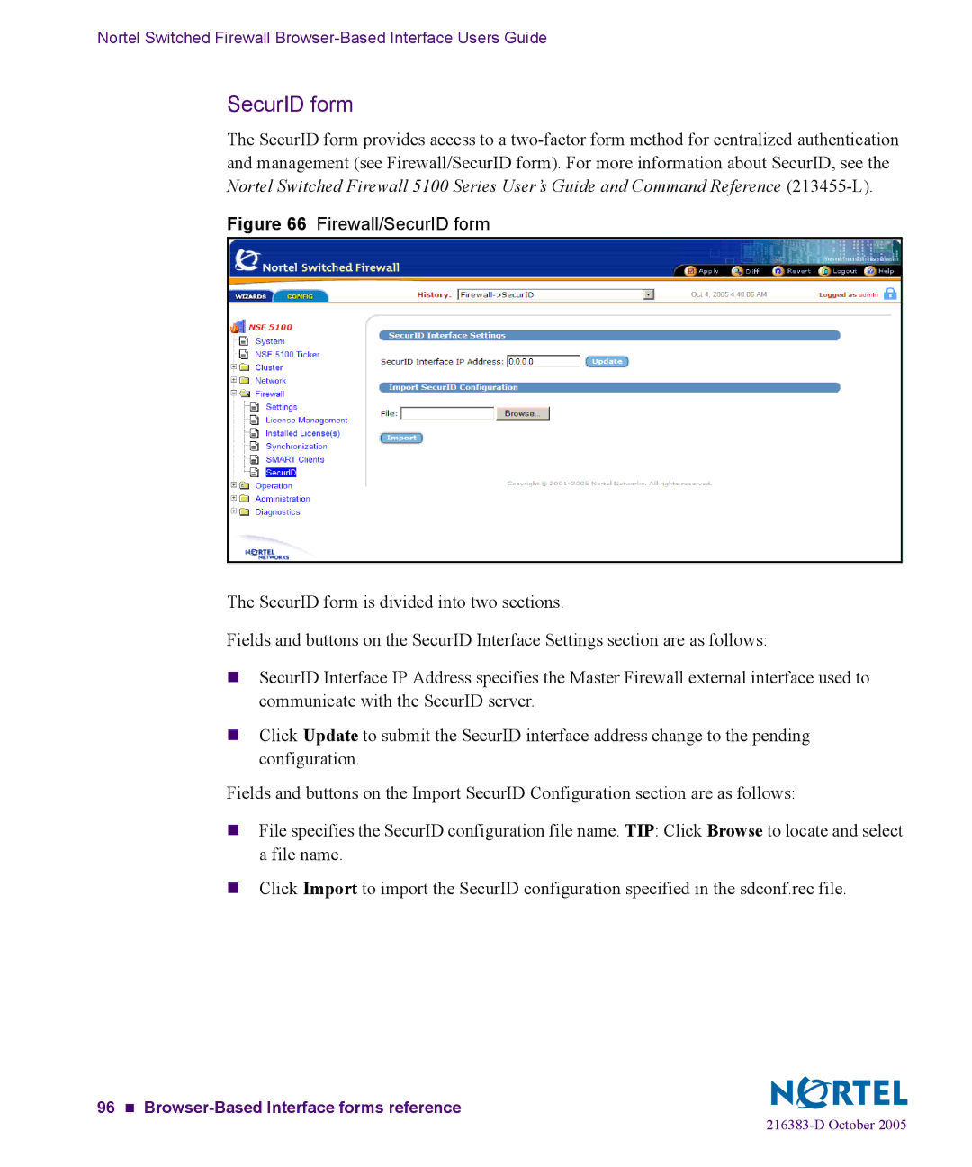 Nortel Networks 5100 manual Firewall/SecurID form 