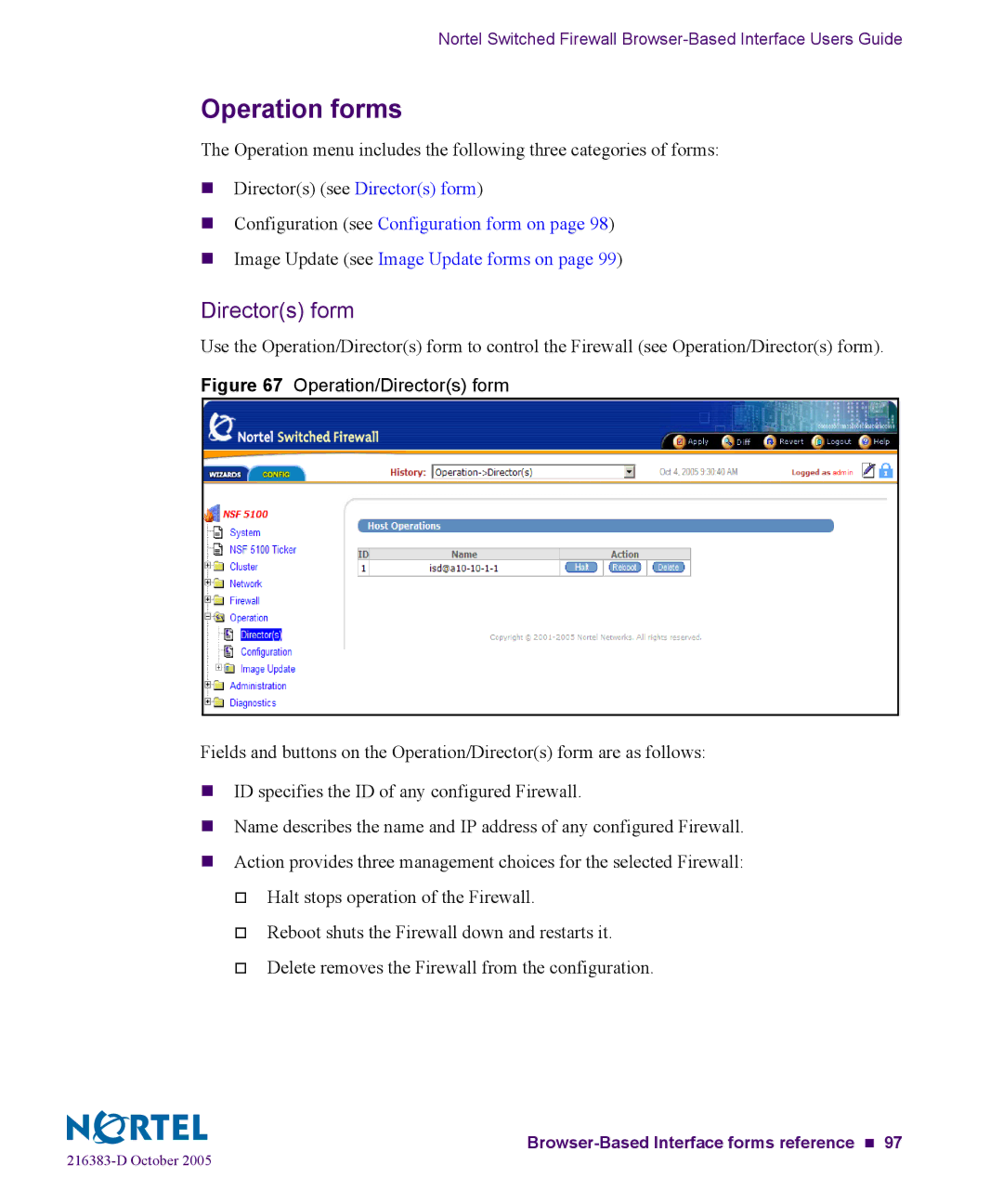 Nortel Networks 5100 manual Operation forms, Operation/Directors form 