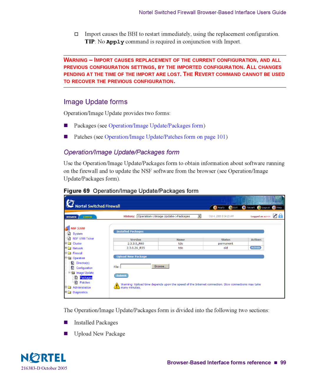 Nortel Networks 5100 manual Image Update forms, Operation/Image Update/Packages form 