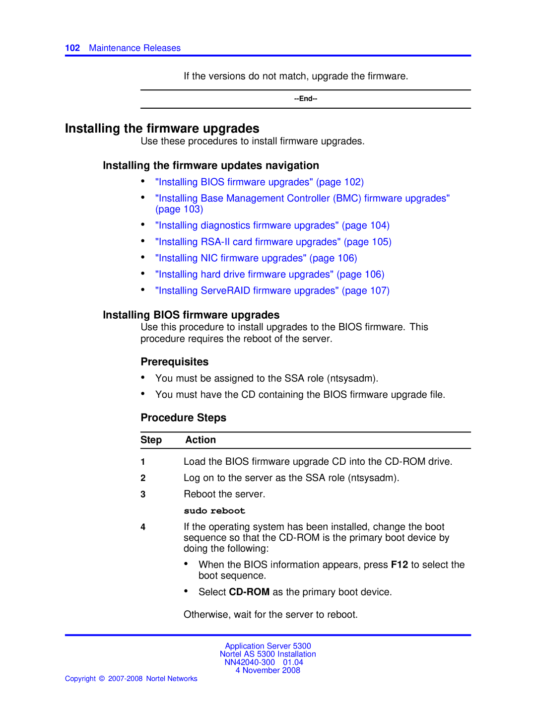 Nortel Networks 53r 5300 00 manual Installing the ﬁrmware upgrades, Installing the ﬁrmware updates navigation 