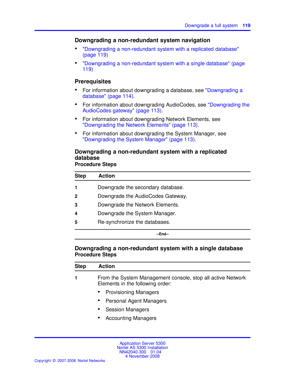 Nortel Networks 53r 5300 00 manual Downgrading a non-redundant system navigation 