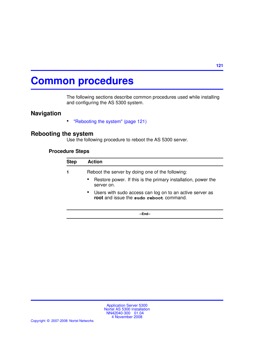 Nortel Networks 53r 5300 00 manual Common procedures, Rebooting the system 