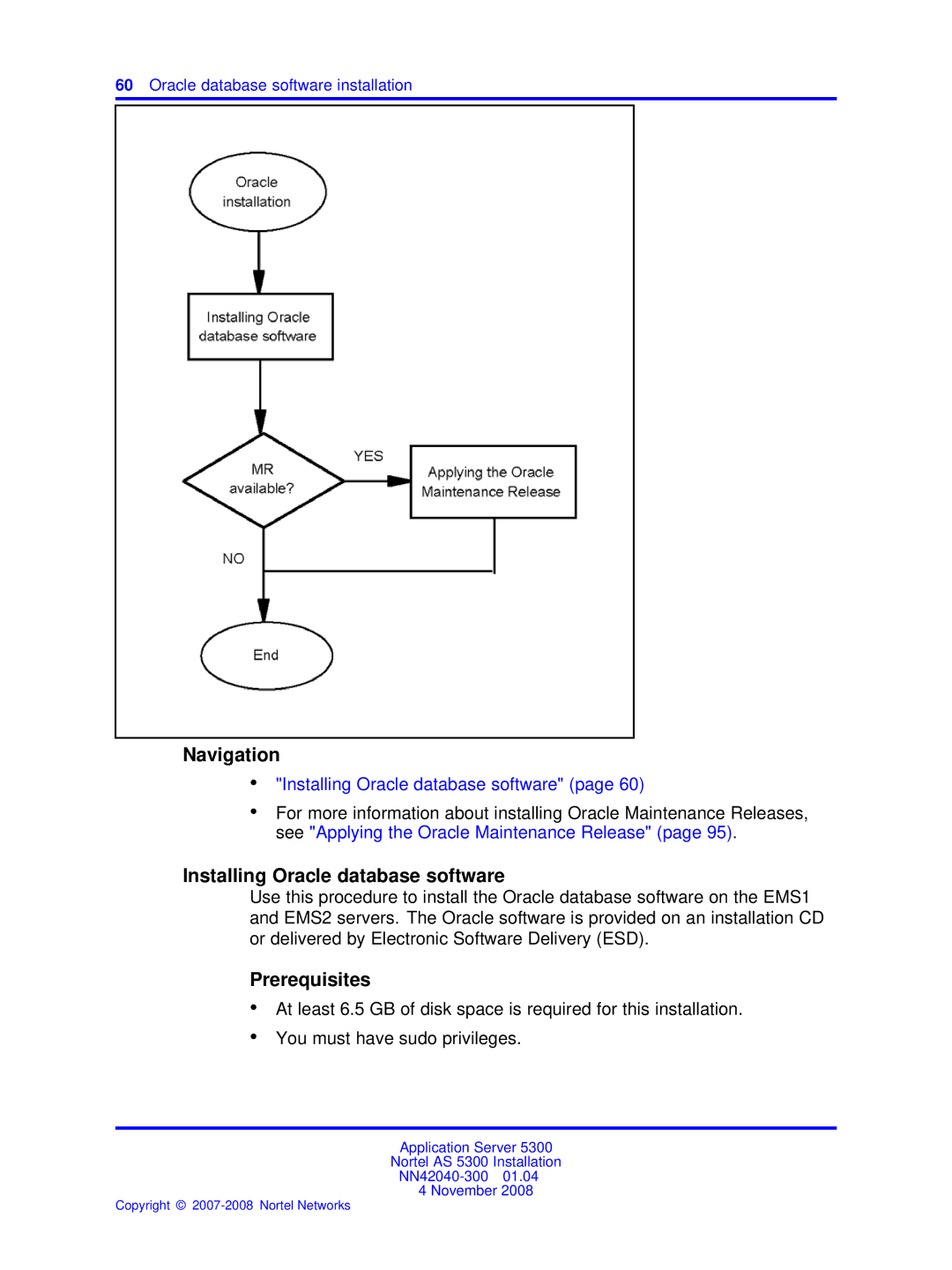 Nortel Networks 53r 5300 00 manual Installing Oracle database software 