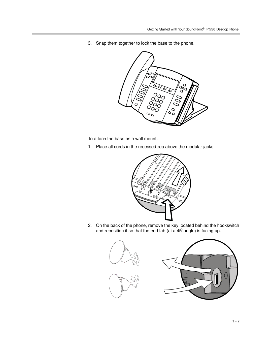 Nortel Networks 550 manual Snap them together to lock the base to the phone 