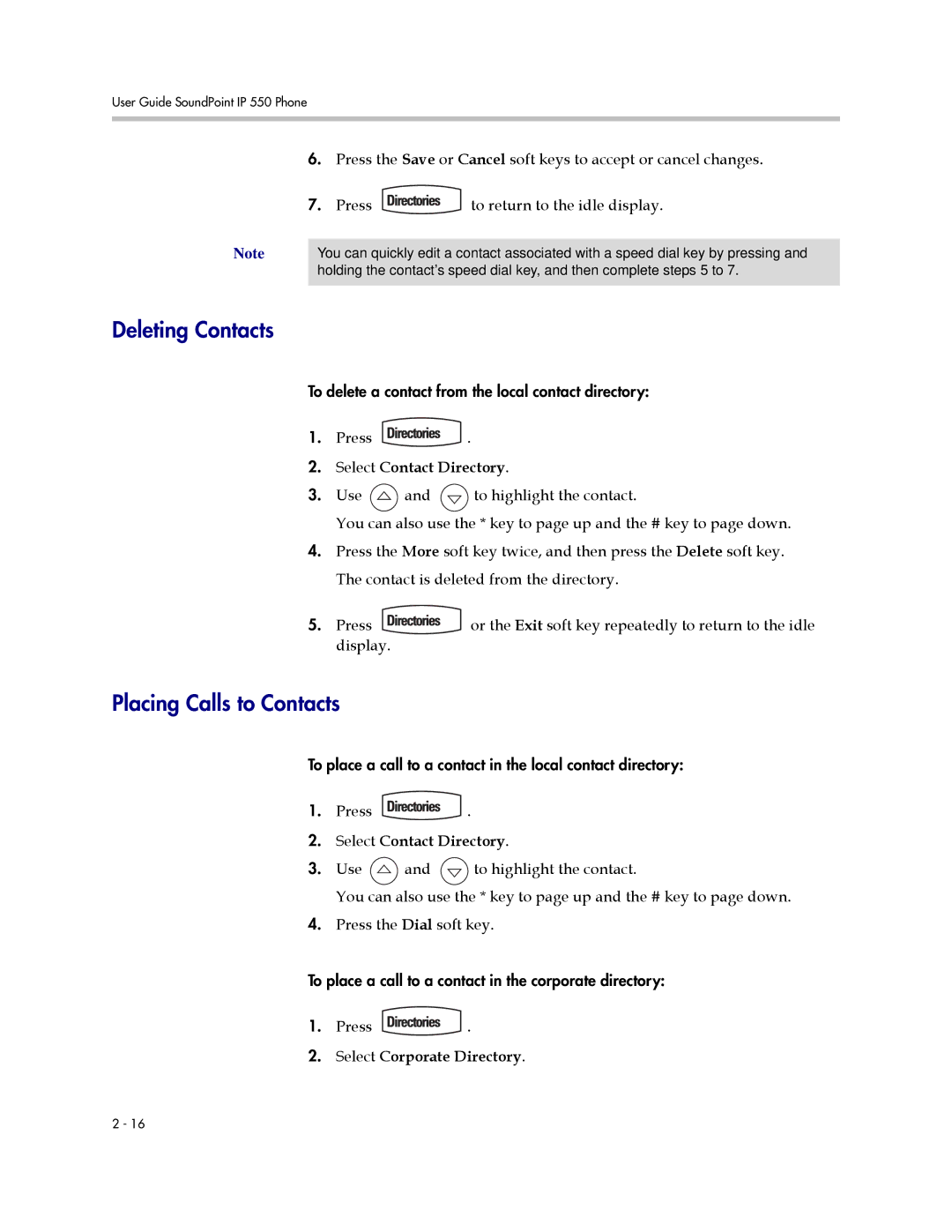 Nortel Networks 550 manual Deleting Contacts, Placing Calls to Contacts 