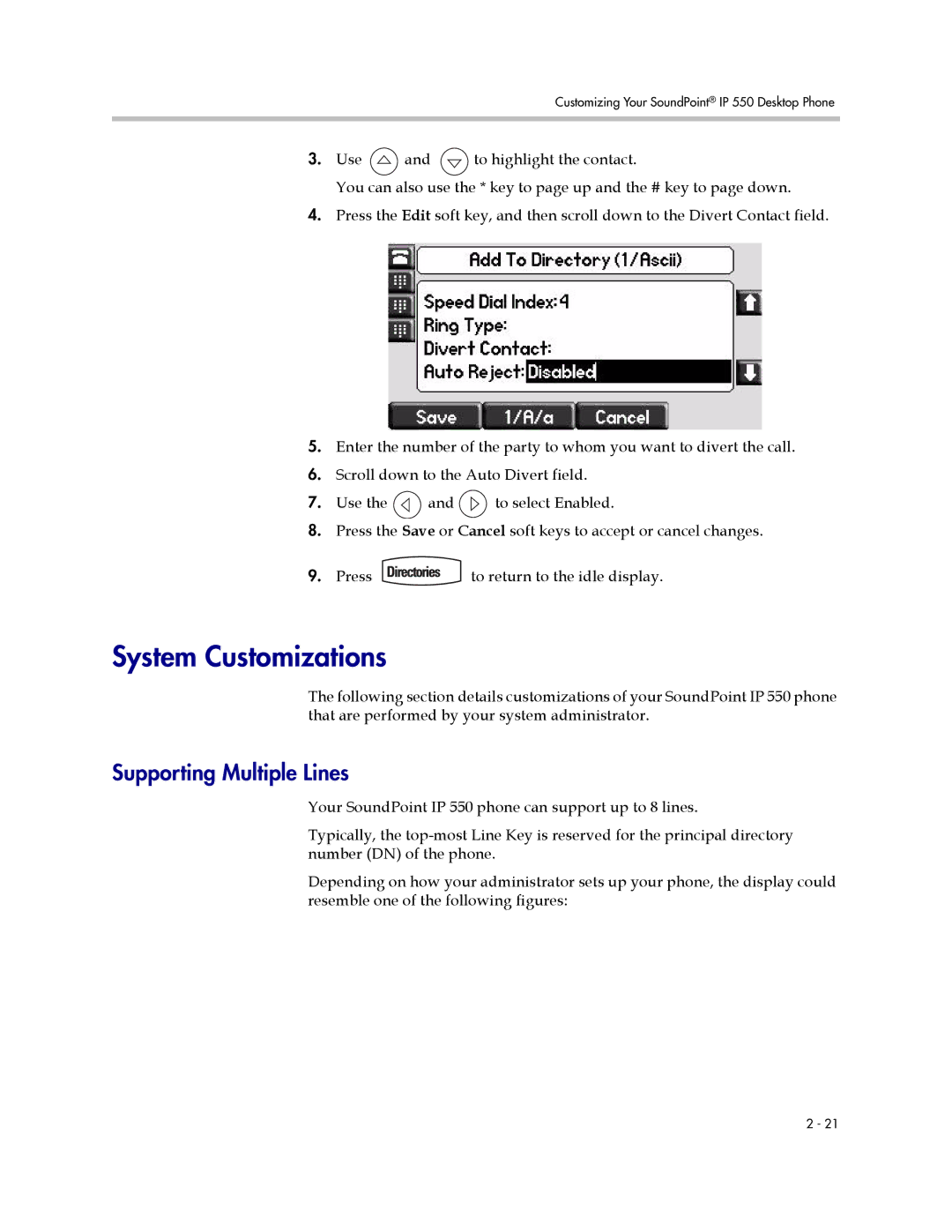 Nortel Networks 550 manual System Customizations, Supporting Multiple Lines 