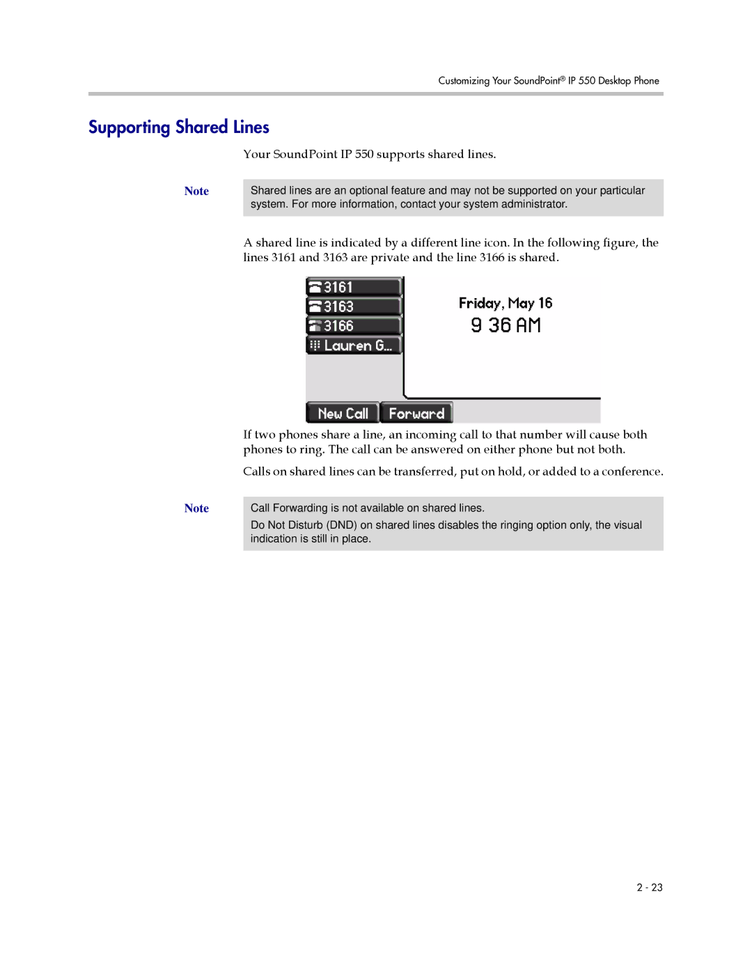 Nortel Networks manual Supporting Shared Lines, Your SoundPoint IP 550 supports shared lines 