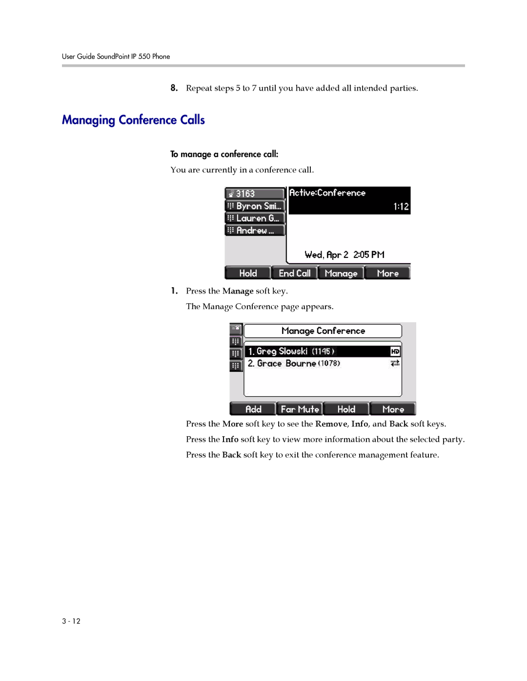 Nortel Networks 550 manual Managing Conference Calls 