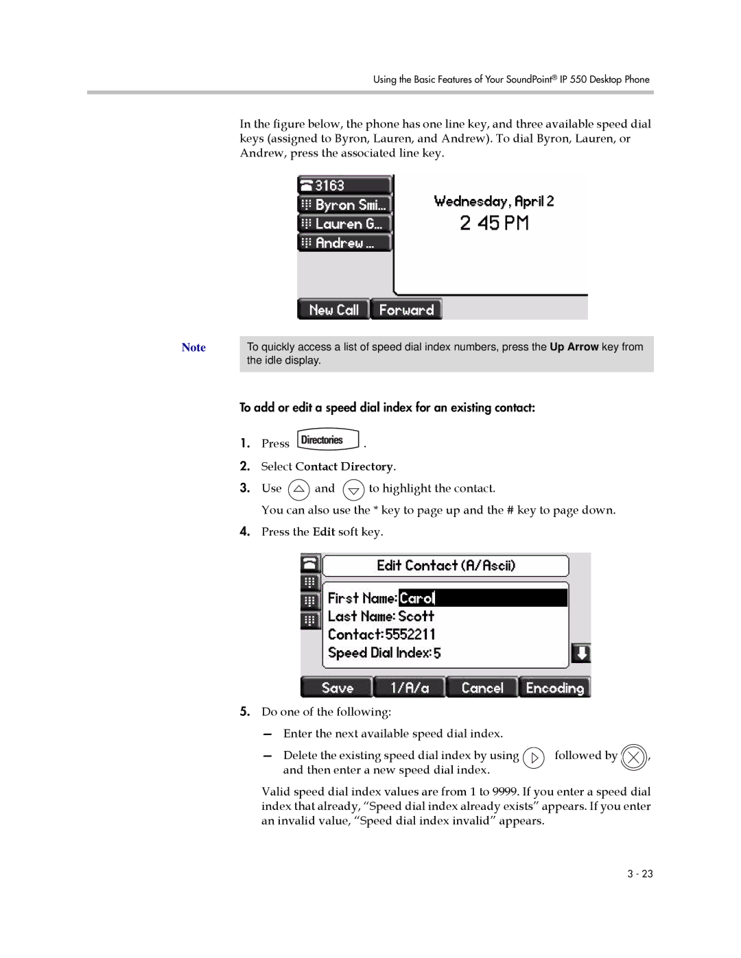 Nortel Networks 550 manual To add or edit a speed dial index for an existing contact 