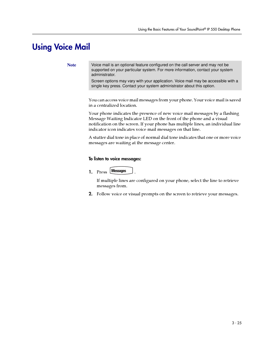 Nortel Networks 550 manual Using Voice Mail 