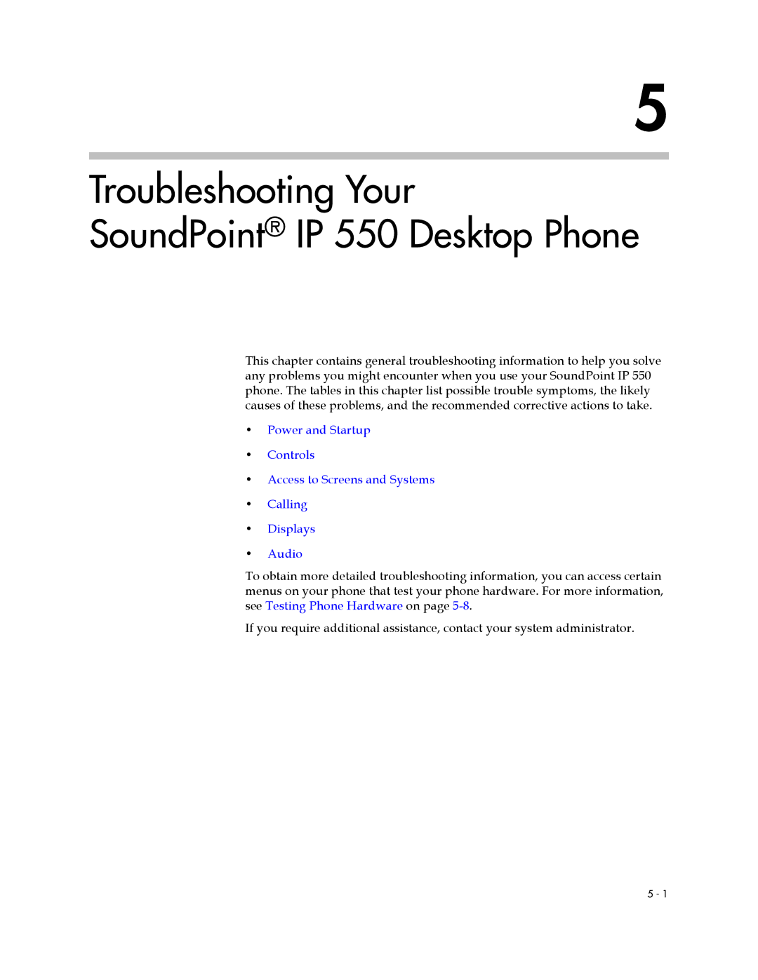 Nortel Networks manual Troubleshooting Your SoundPoint IP 550 Desktop Phone 