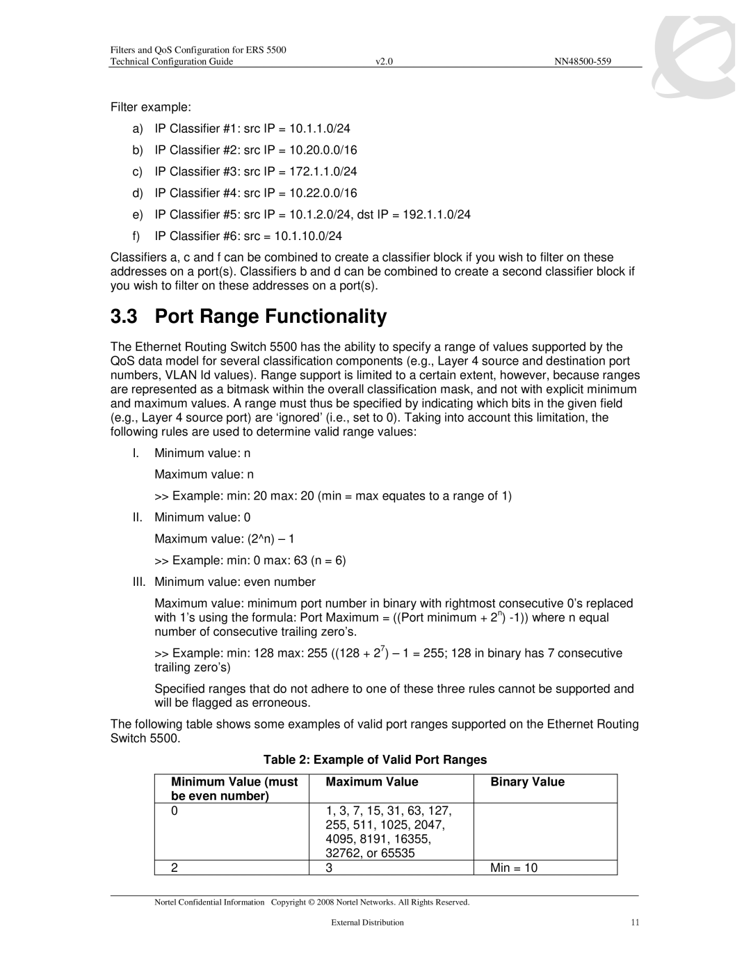 Nortel Networks 5520, 5530, 5510 manual Port Range Functionality, 7, 15, 31, 63 255, 511, 1025 4095, 8191 32762, or Min = 