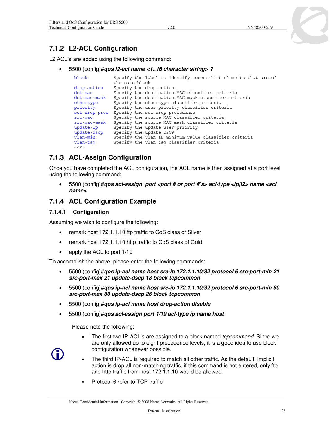 Nortel Networks 5520, 5530, 5510 manual 2 L2-ACL Configuration, ACL-Assign Configuration, ACL Configuration Example 