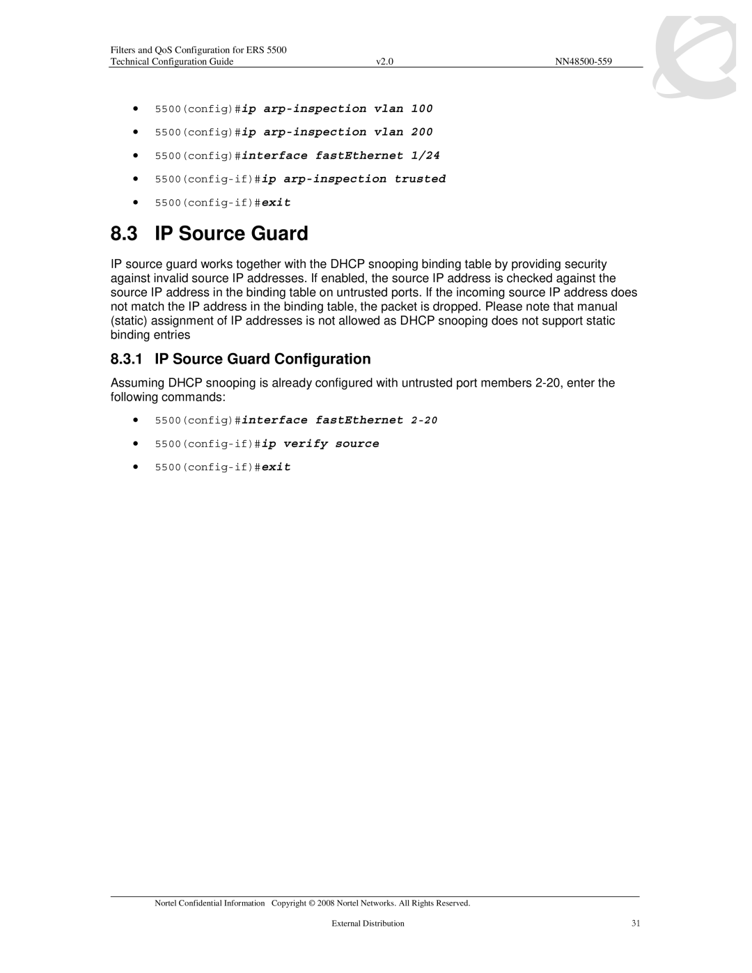 Nortel Networks 5510, 5520, 5530 manual IP Source Guard Configuration 