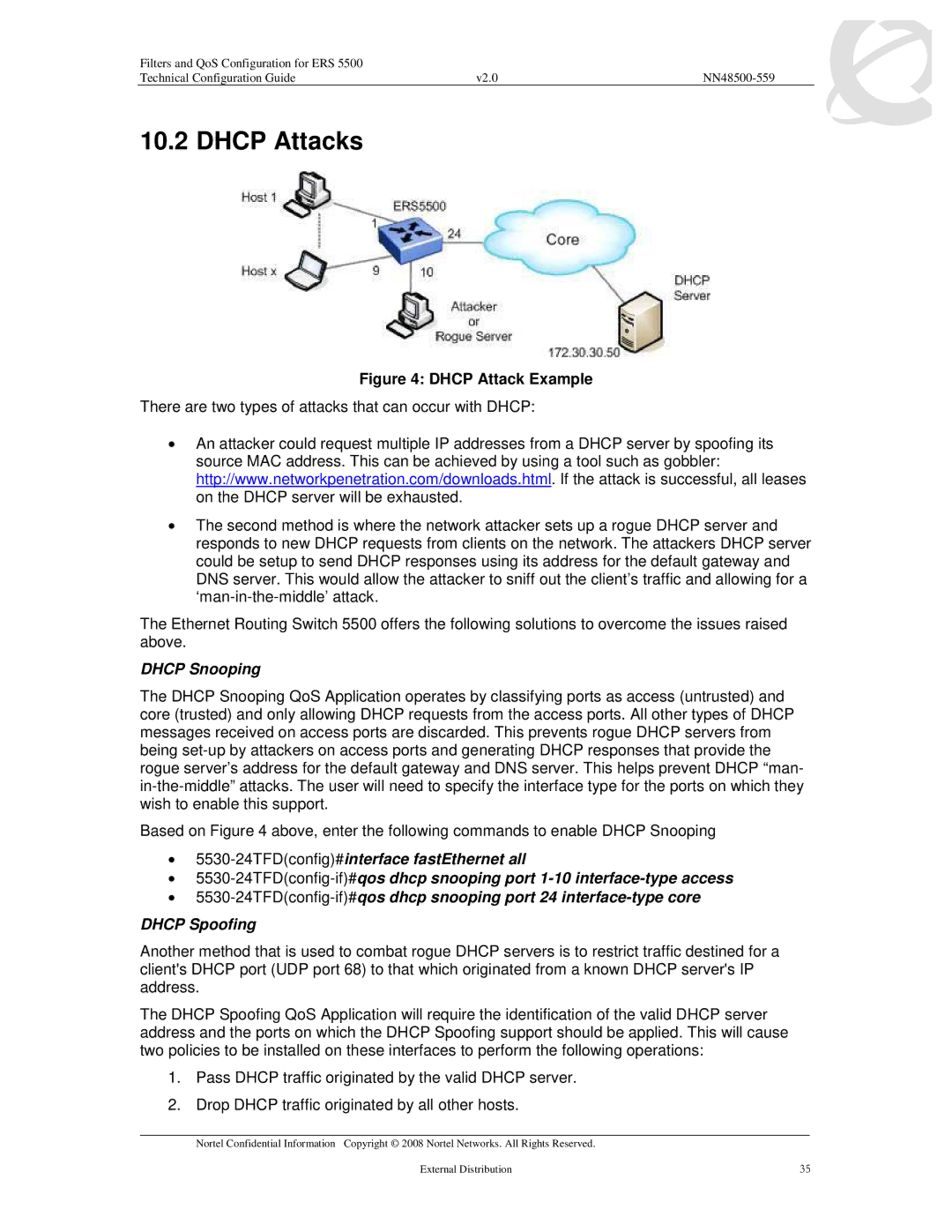 Nortel Networks 5520, 5530, 5510 manual Dhcp Attacks, Dhcp Snooping 