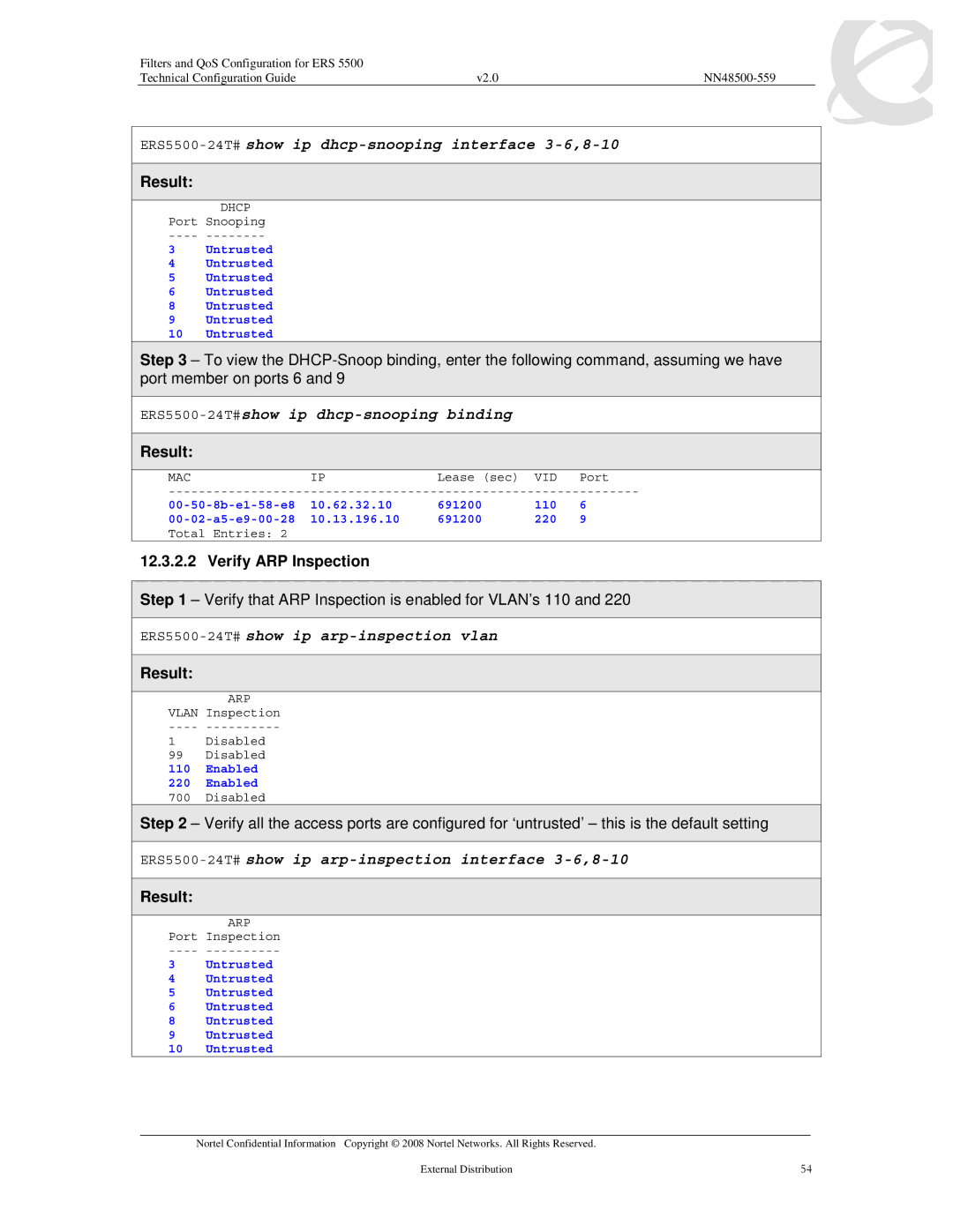 Nortel Networks 5530, 5520, 5510 manual Verify ARP Inspection, Vid 