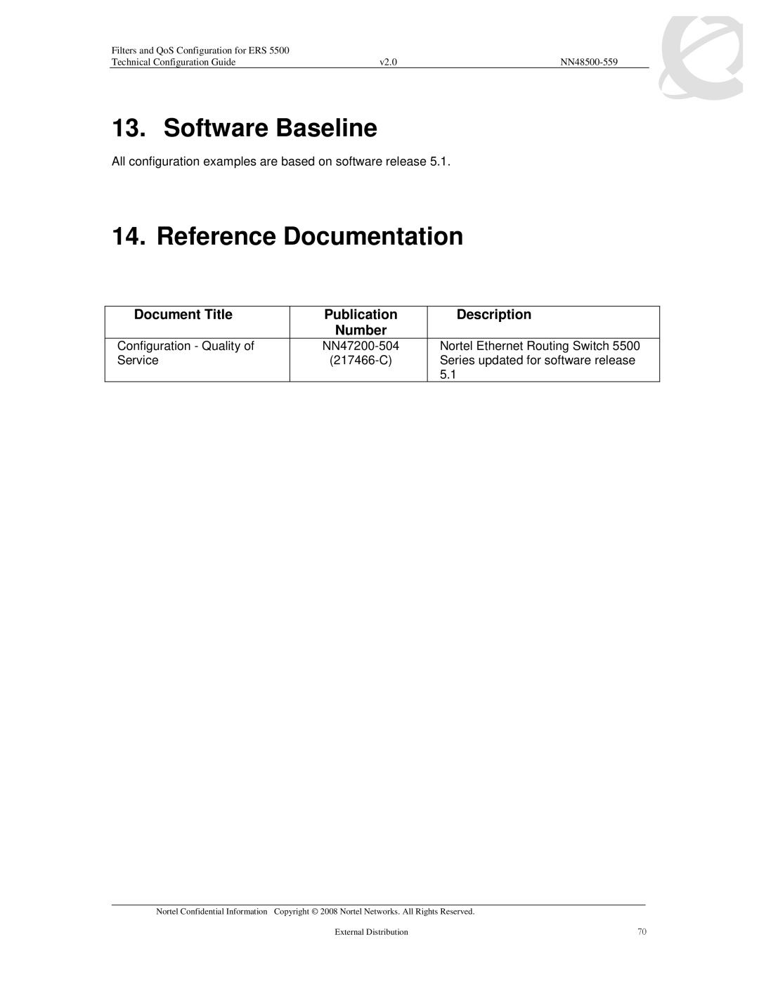 Nortel Networks 5510, 5520, 5530 manual Software Baseline, Reference Documentation 