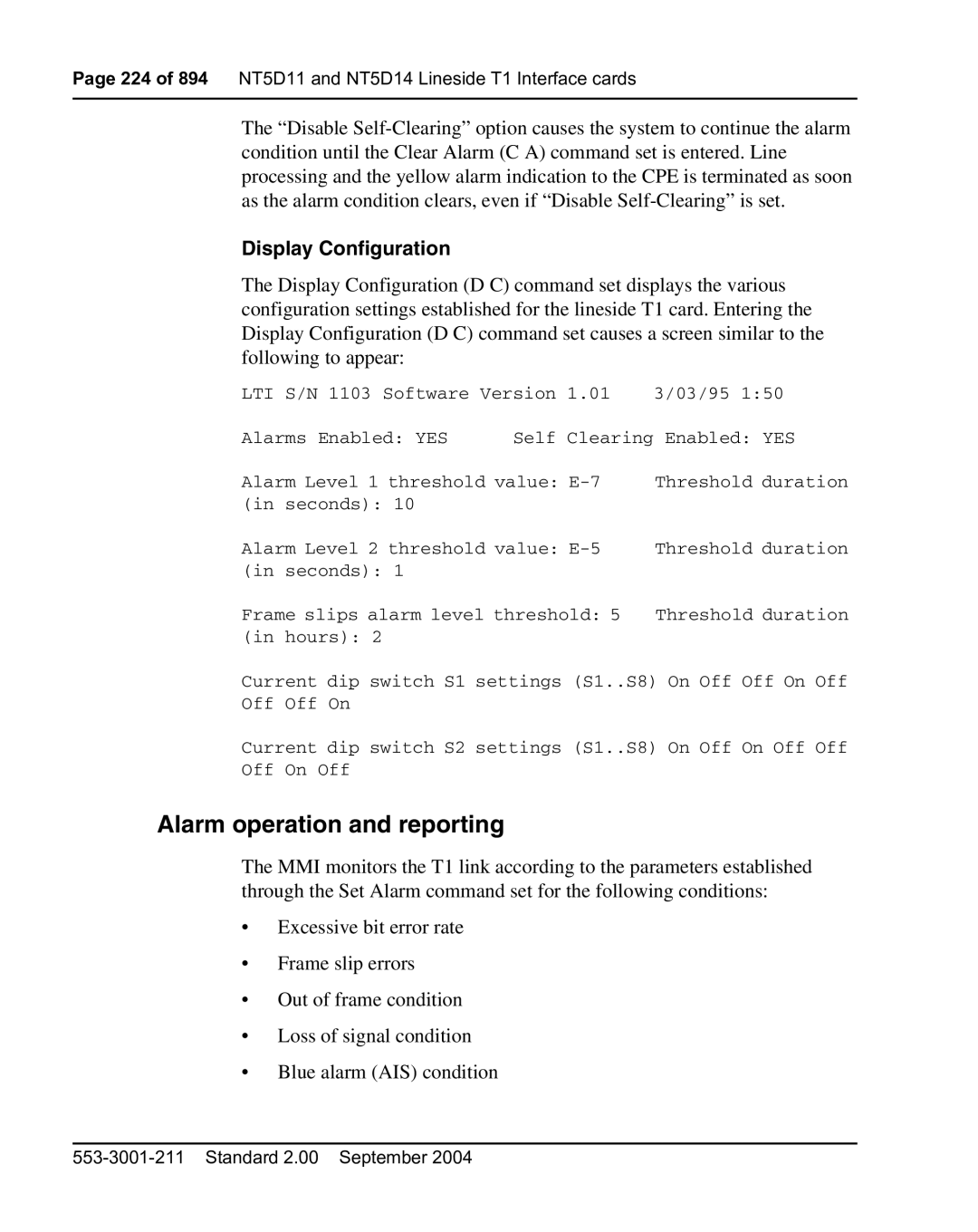 Nortel Networks 553-3001-211 manual Alarm operation and reporting, Display Configuration 