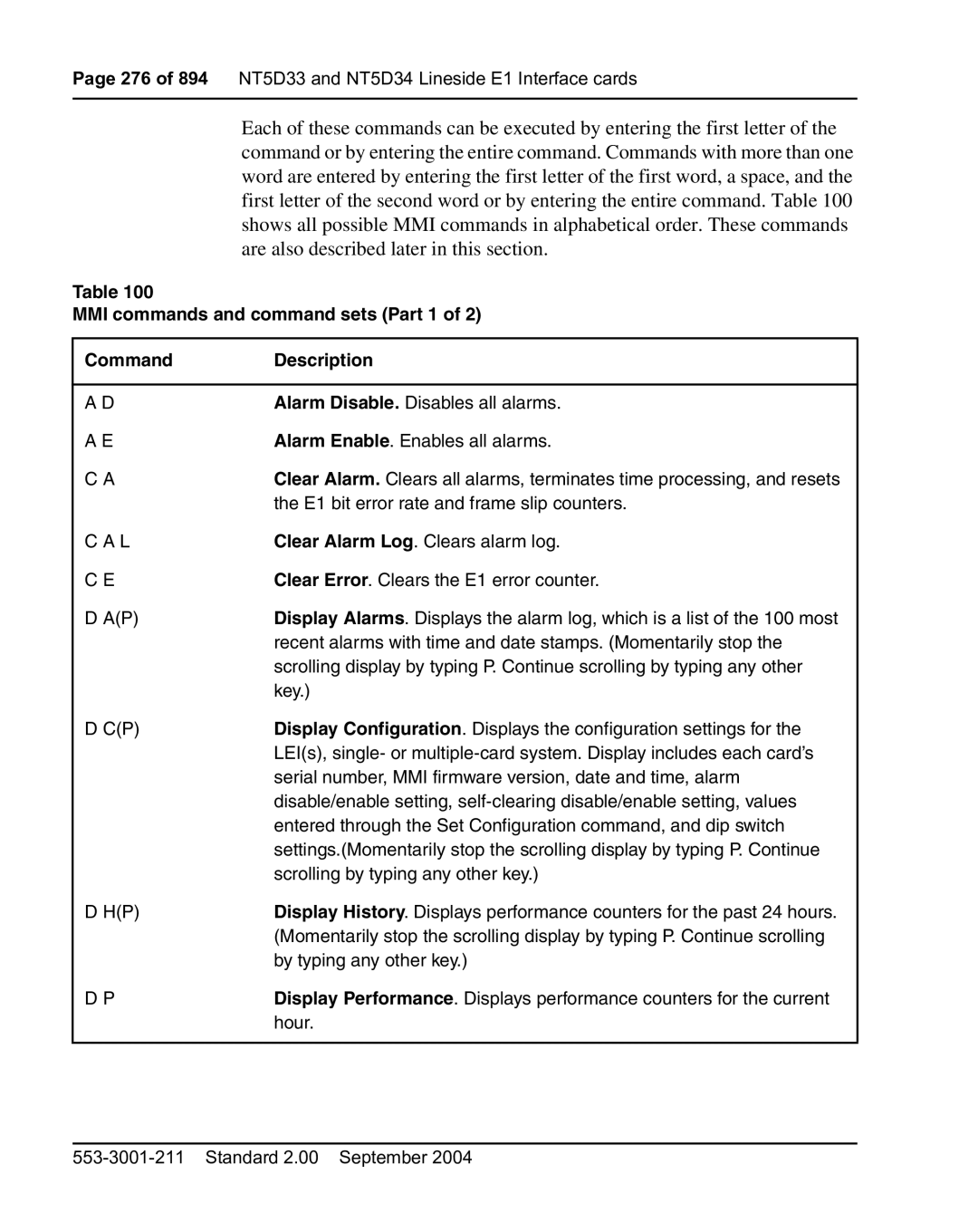 Nortel Networks 553-3001-211 manual MMI commands and command sets Part 1 Command Description 