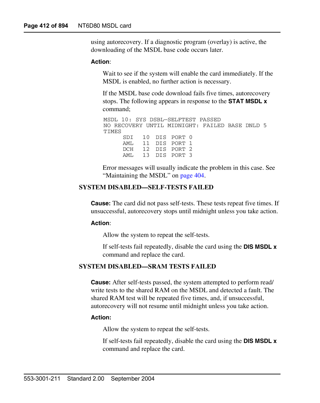 Nortel Networks 553-3001-211 manual System DISABLED-SELF-TESTS Failed 