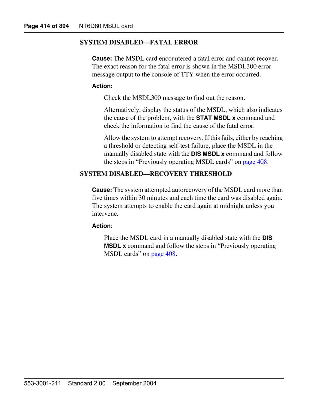 Nortel Networks 553-3001-211 manual System DISABLED-FATAL Error 