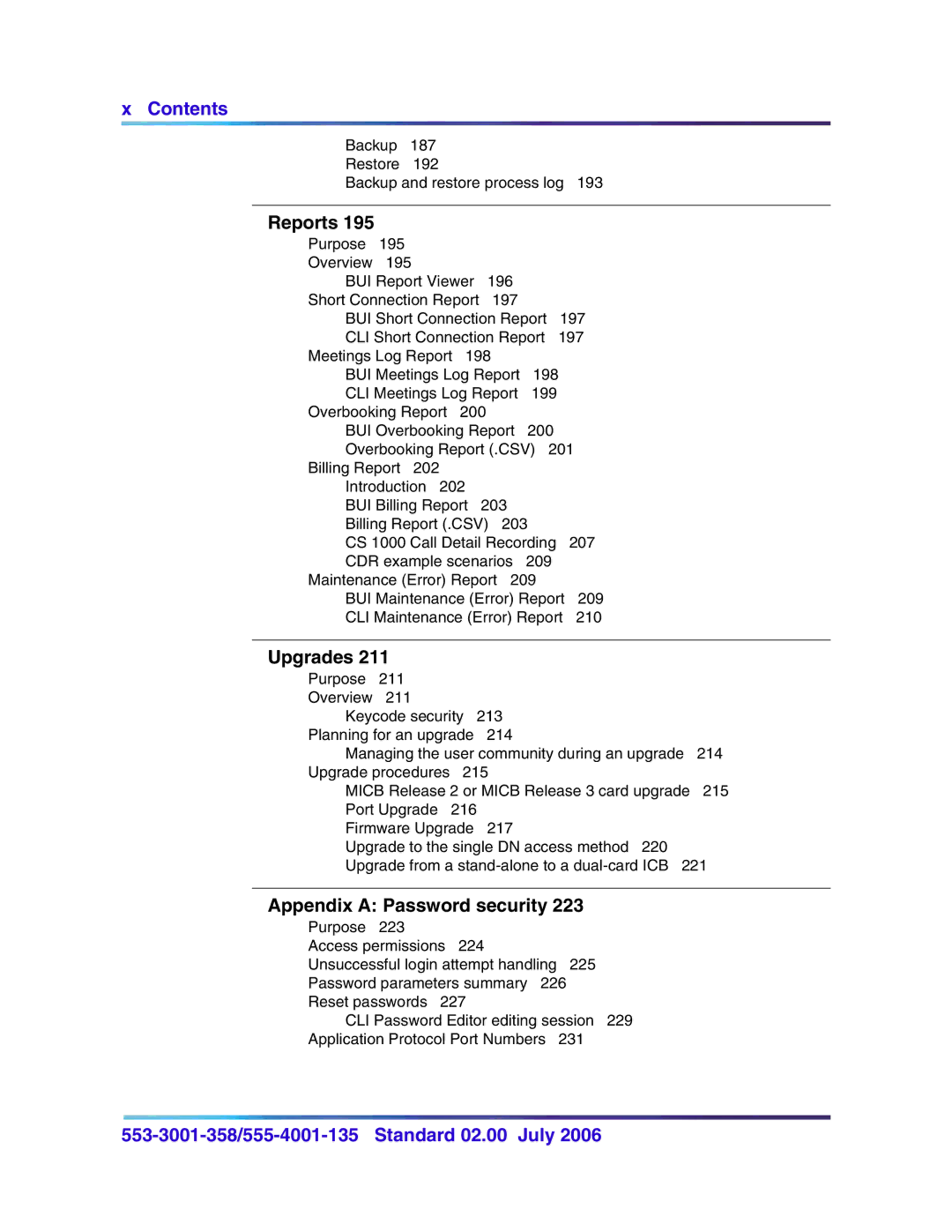 Nortel Networks 553-3001-358, 555-4001-135 manual Reports, Upgrades, Appendix a Password security 