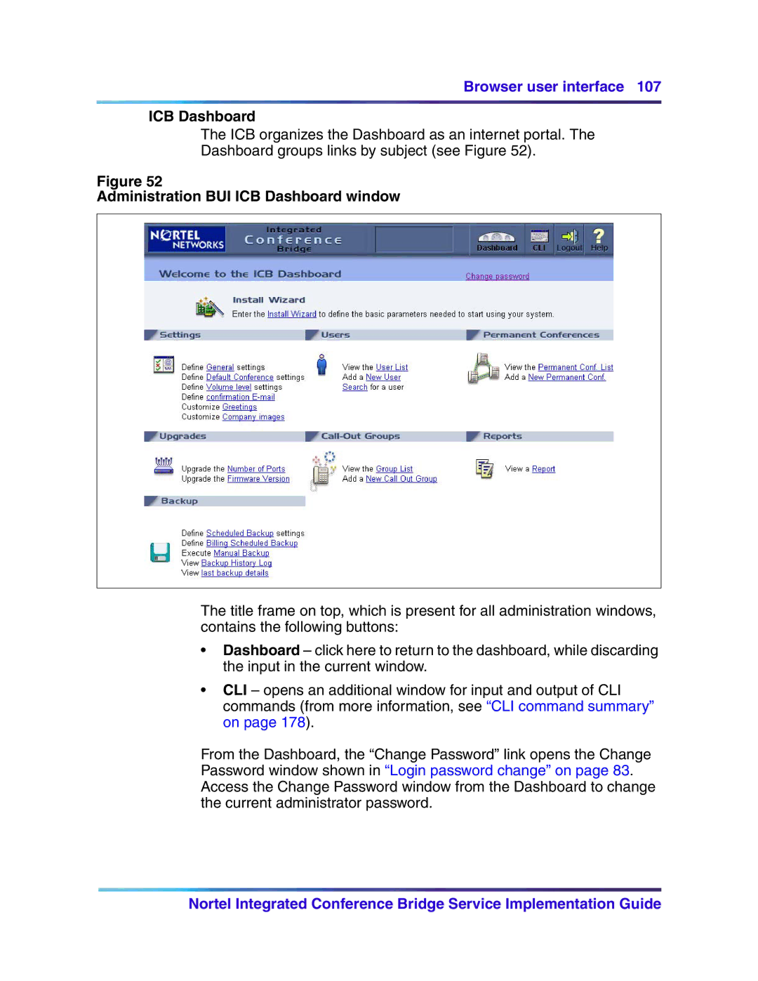 Nortel Networks 555-4001-135, 553-3001-358 manual Administration BUI ICB Dashboard window 