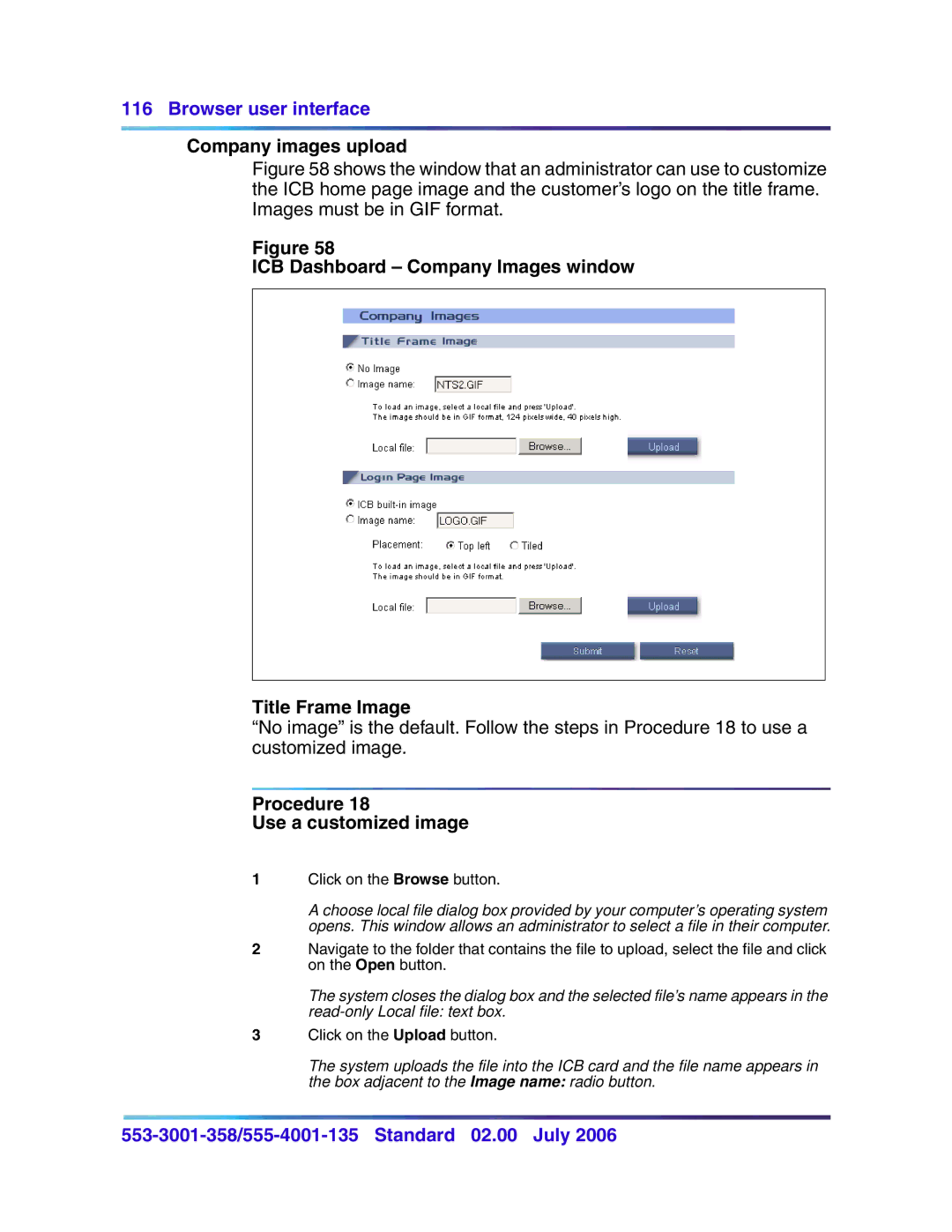 Nortel Networks 553-3001-358, 555-4001-135 Company images upload, ICB Dashboard Company Images window Title Frame Image 