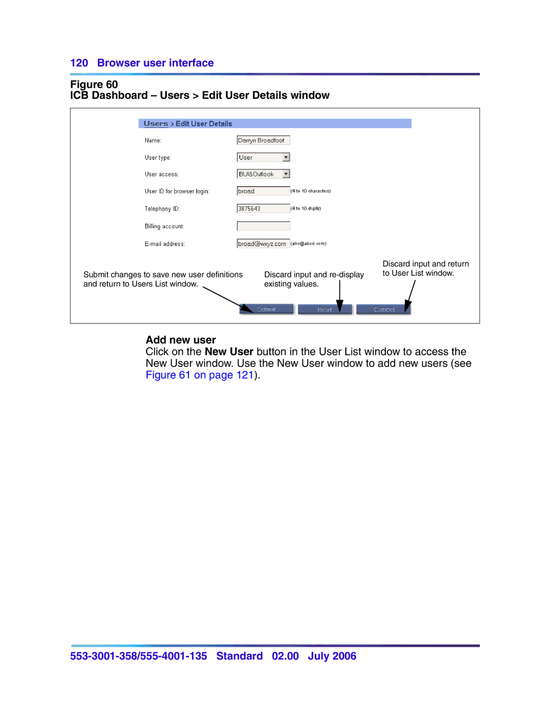 Nortel Networks 553-3001-358, 555-4001-135 manual ICB Dashboard Users Edit User Details window, Add new user 