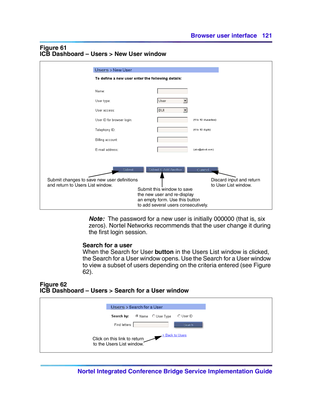 Nortel Networks 555-4001-135, 553-3001-358 manual ICB Dashboard Users New User window, Search for a user 