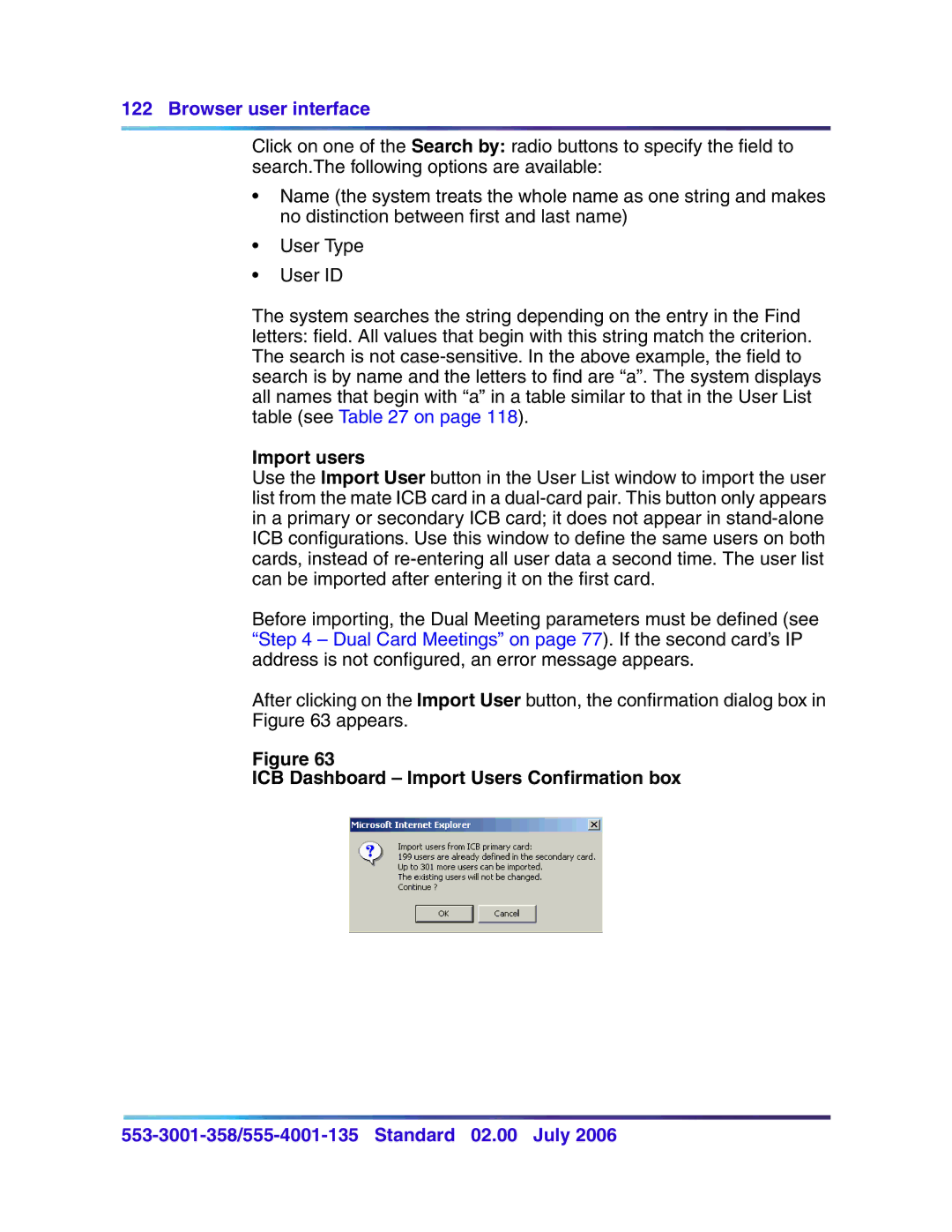 Nortel Networks 553-3001-358, 555-4001-135 manual Import users, ICB Dashboard Import Users Confirmation box 