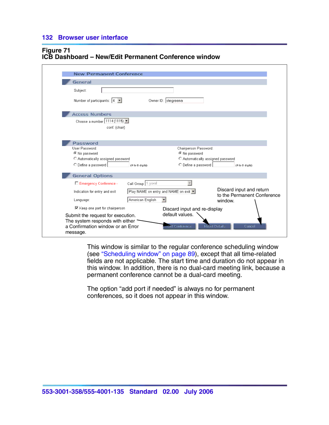 Nortel Networks 553-3001-358, 555-4001-135 manual ICB Dashboard New/Edit Permanent Conference window 