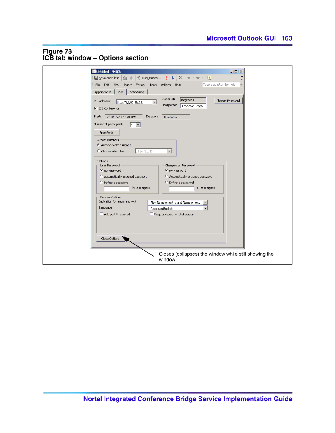 Nortel Networks 555-4001-135, 553-3001-358 manual ICB tab window Options section 