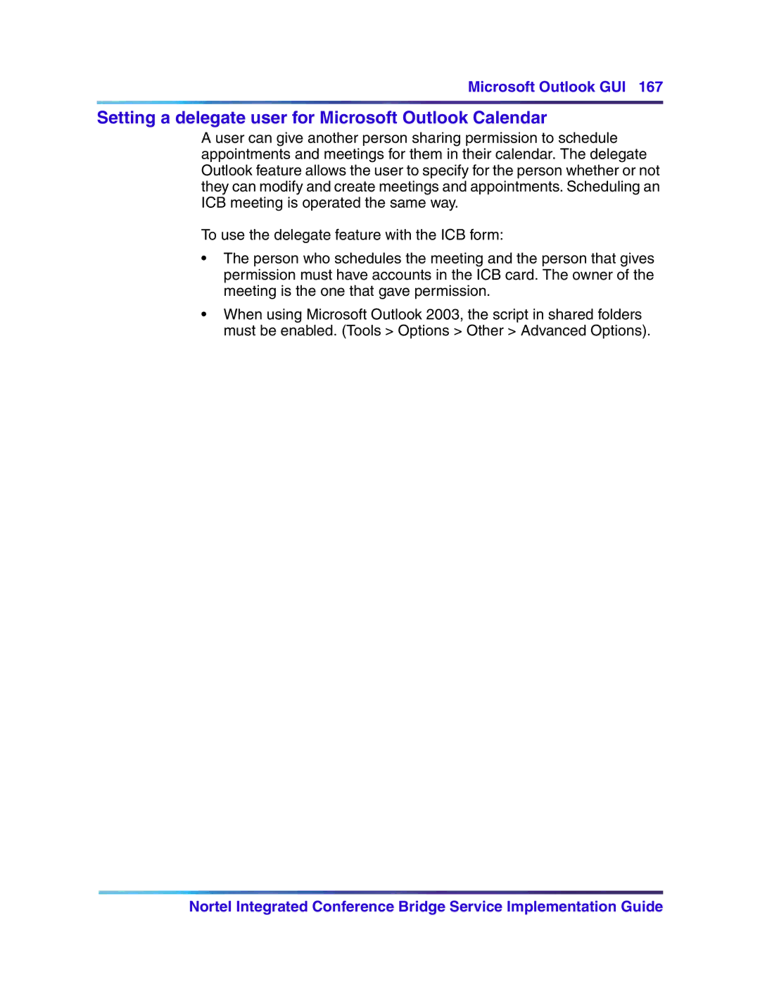 Nortel Networks 555-4001-135, 553-3001-358 manual Setting a delegate user for Microsoft Outlook Calendar 