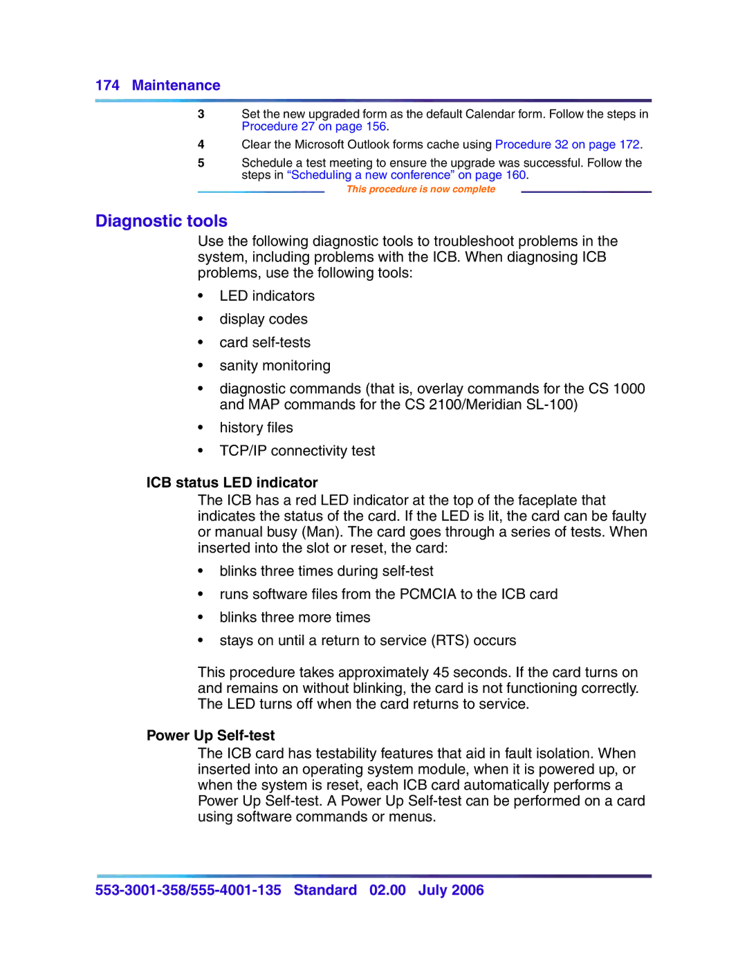Nortel Networks 553-3001-358, 555-4001-135 manual Diagnostic tools, ICB status LED indicator, Power Up Self-test 