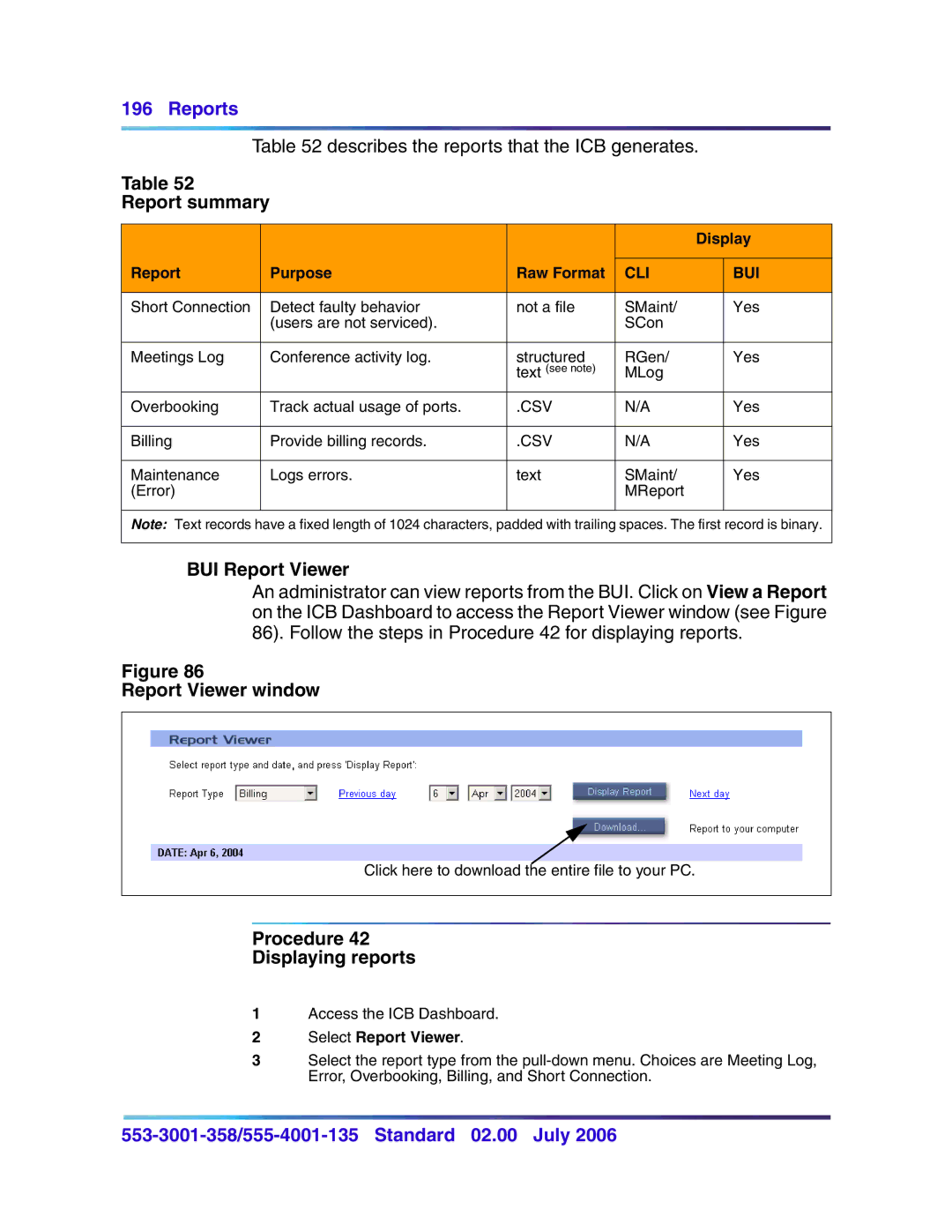 Nortel Networks 553-3001-358 manual Report summary, BUI Report Viewer, Report Viewer window, Procedure Displaying reports 