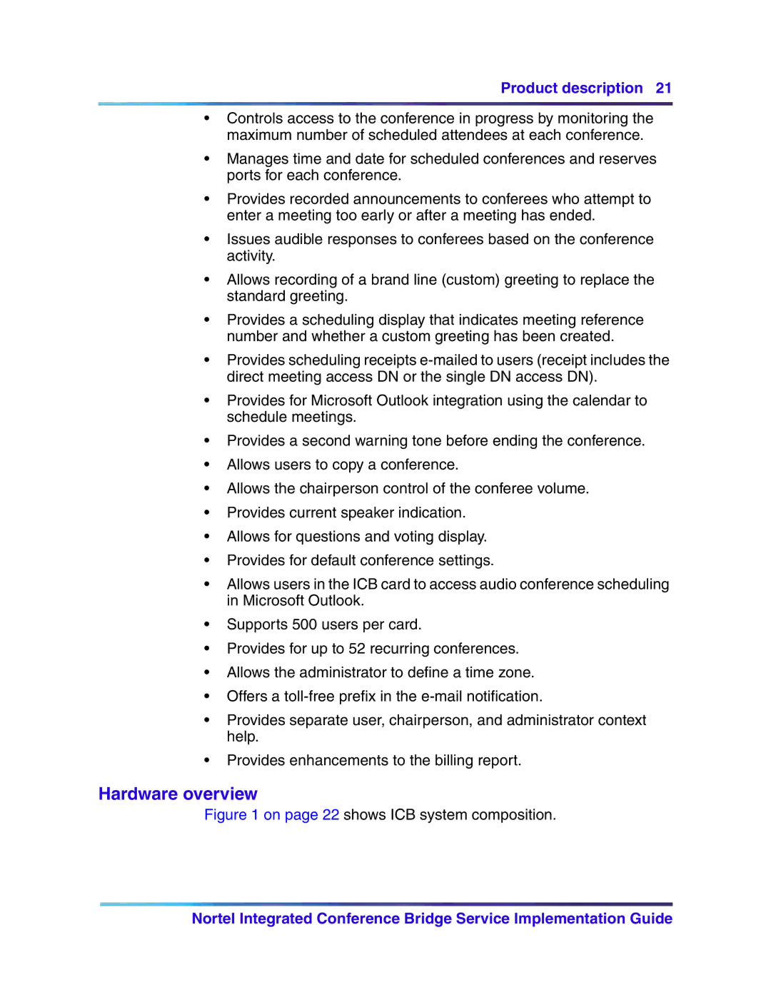 Nortel Networks 555-4001-135, 553-3001-358 manual Hardware overview, On page 22 shows ICB system composition 