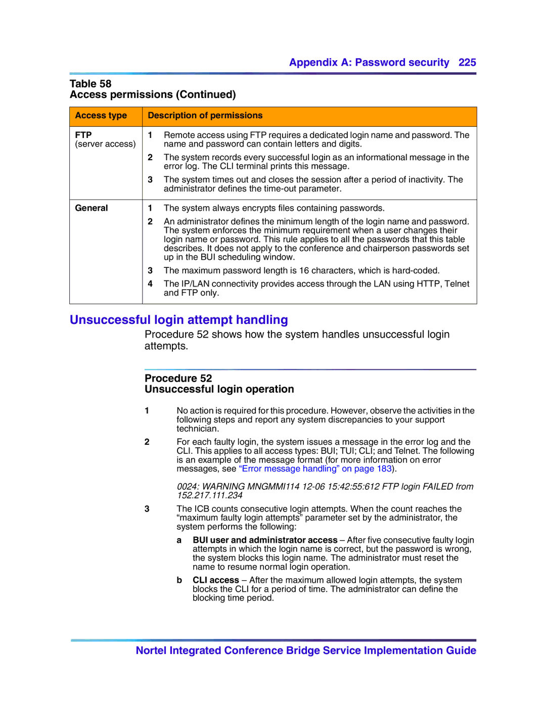 Nortel Networks 555-4001-135 manual Unsuccessful login attempt handling, Procedure Unsuccessful login operation, General 