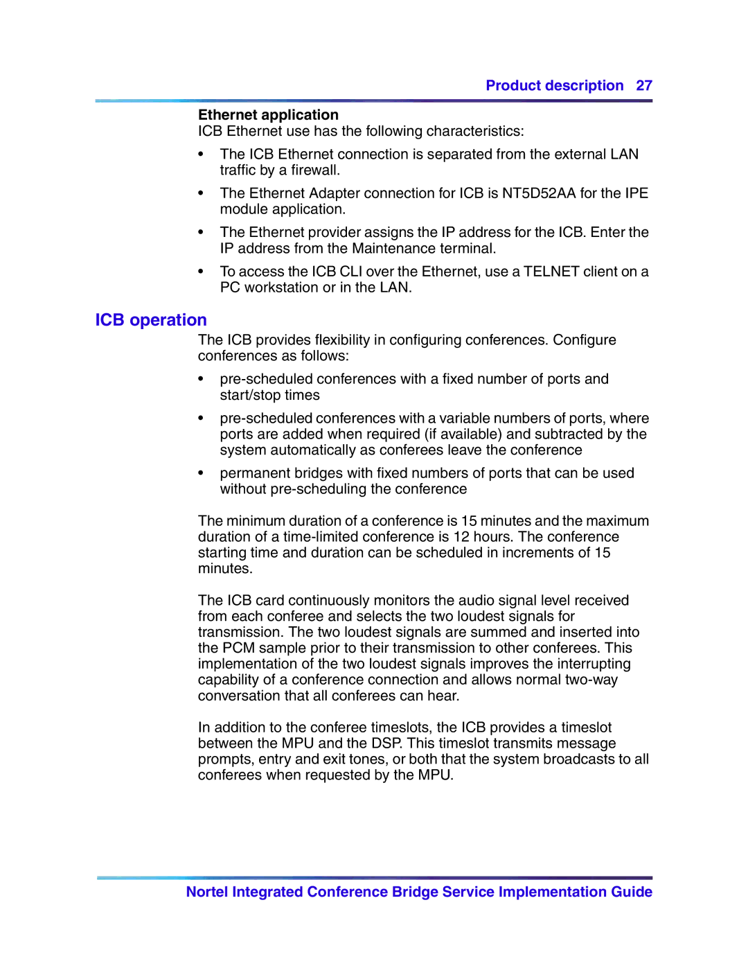 Nortel Networks 555-4001-135, 553-3001-358 manual ICB operation, Ethernet application 