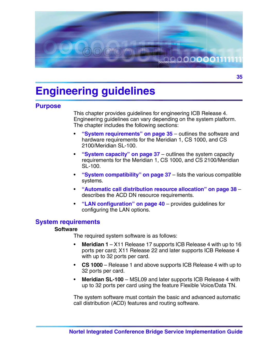 Nortel Networks 555-4001-135, 553-3001-358 manual Engineering guidelines, System requirements, Software 